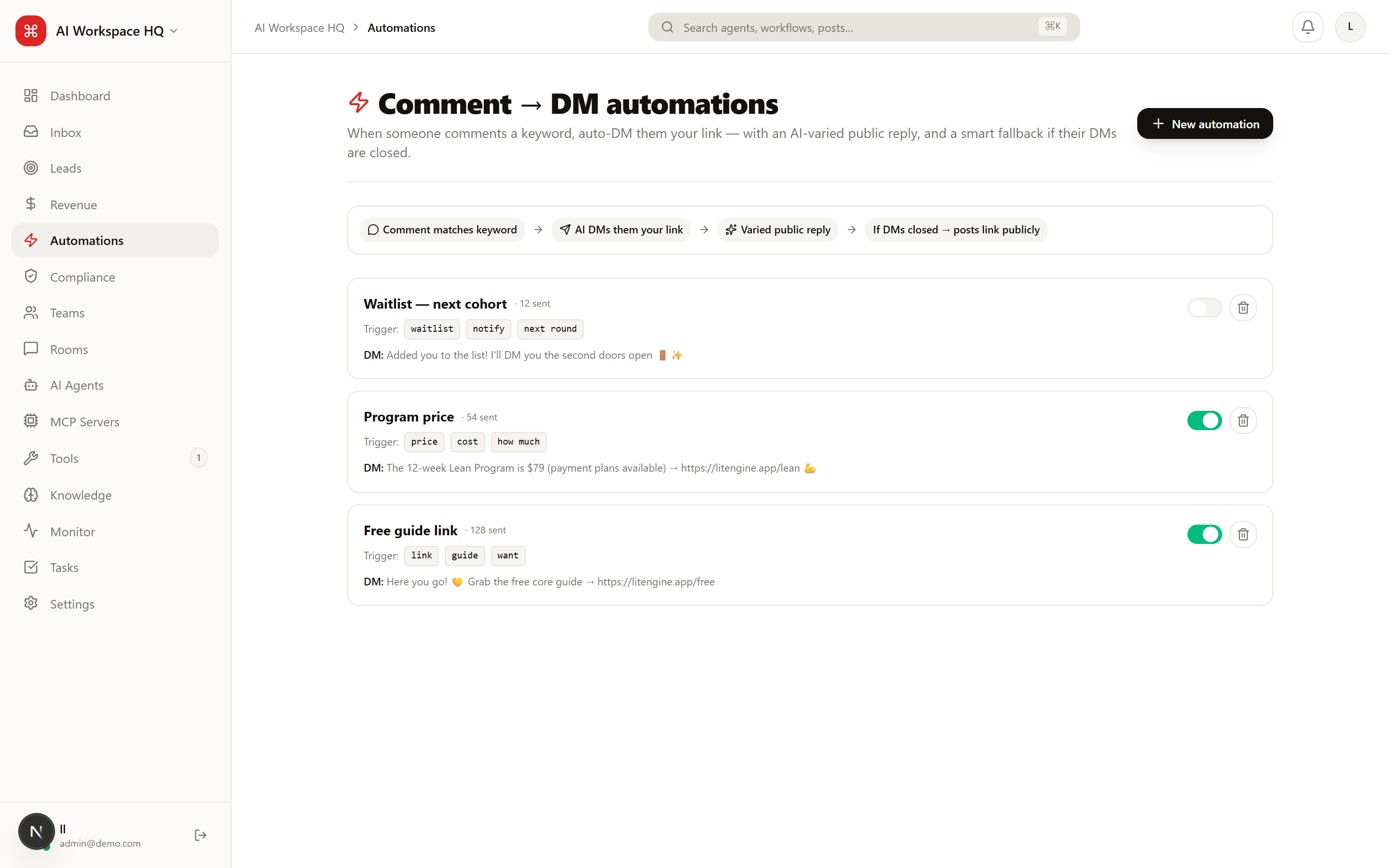 Comment → auto-DM, on autopilot