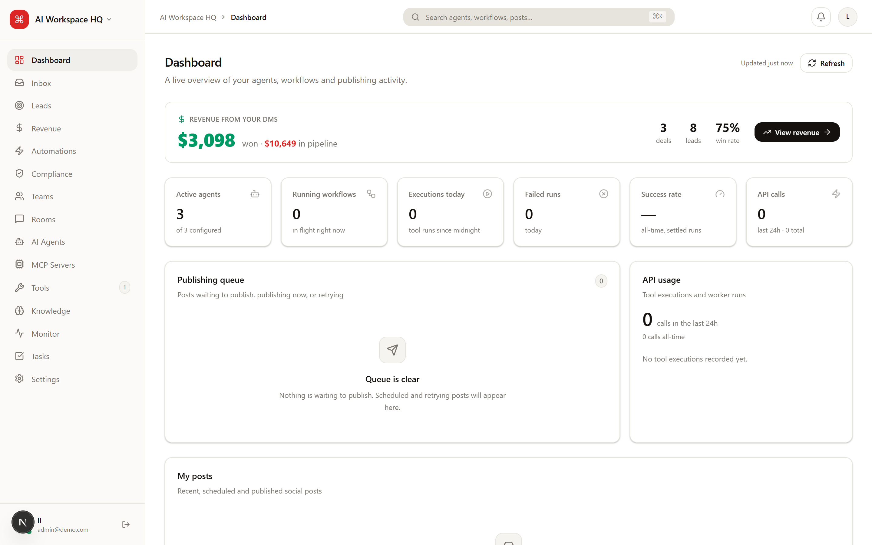 LitEngine dashboard with revenue from DMs
